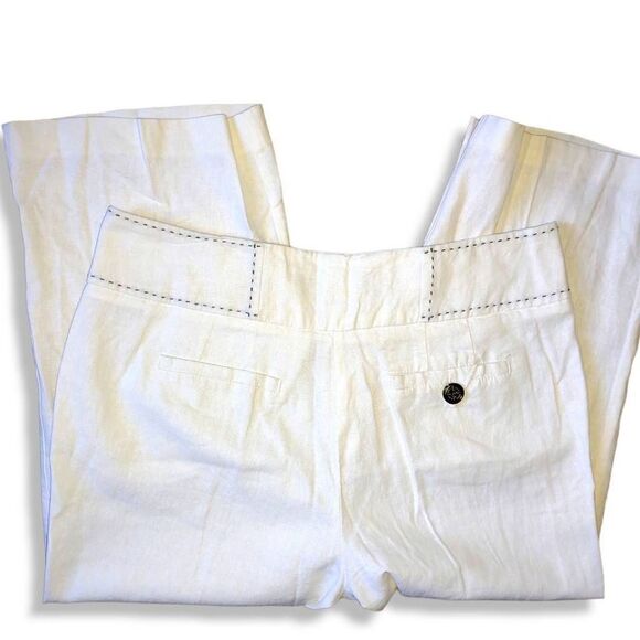 Sharagano Studio White Pants Linen Capris Navy Trim Pockets 6 - Picture 2 of 7